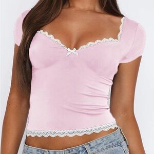 Light Pink Lace Hem Top